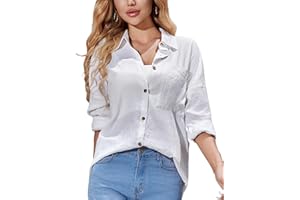Stamain Womens Blouses Casual Long Sleeve Shirts for Women UK Button Down Shirt Ladies V-Neck Loose Tops for Office Work S-2XL