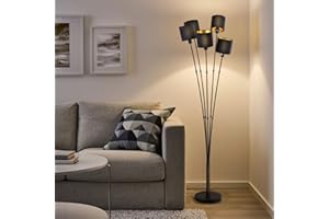 Osasy lampadaire 5 lumières pour salon,Chic lampadaires en métal et textile noir & or,moderne lampe à pied design rétro, 5 * E14 (chacun max. 40w) compatible LED ou halogène(Ampoules non incluses)