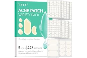 TKTK 443 Count Pimple Patches for Face, Hydrocolloid Acne Patch Bulk, Acne Stickers for Covering Cheeks, Forehead, Chin Blemishes Zit Breakouts for All Skin Types (Dots, Strip, Contoured 5 Sizes)