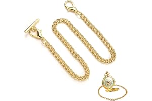 Doukesh Taschenuhrkette mit T Bar,Taschenuhr Kette mit 2 Haken,Metall Taschenuhrkette,Weste Kette Uhr,Uhr Kette Link,Taschenuhrkette für Herren Damen,Uhrenkette Klassisch Taschenuhr Zubehör,Geschenke