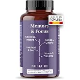 Memory &amp; Focus Nootropic with Citicoline COGNIZIN&reg; | Nullure | 60 Capsules | Lab Tested | Vegan &amp; Magnesium Sterate Free | Co