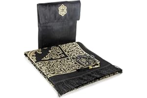 ihvan online Tapis de prière Musulman et Perles avec Un Sac élégant en Tissu Slub | Janamaz | Sajadah | Soft Islamic Prayer Tapis | Cadeaux islamiques | Tapis de prière, Tissu en Taffeta, Noir