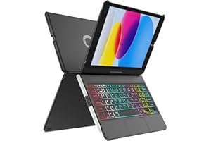 MMK Clavier pour iPad 9ème Génération 2021 10.2 Pouces, 360° Touchpad Flip & éclairage Coloré à 7 Couleurs & Réveil/Veille Automatique, Smart Trackpad avec Porte-Stylet pour iPad 10.2 9ème/8ème/7ème
