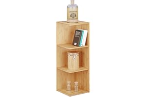 Relaxdays 10020280 Etagère d'angle en bambou 3 étages HxlxP 85,5 x 29 x 29 cm rangement coin bois bibliothèque livres cuisine salle de bain, nature