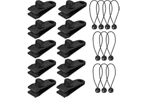 Pinsheng Clips de lona, 10 Piezas Clips de Tienda con boca de cocodrilo e 10 Piezas Tensores Profesionales con Bola, Pinzas para Lonas con cierre de apriete Tornilloa para Lonas, Toldo, Tiendas, Negro