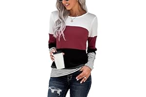 TOMEEK Camiseta Mujer a Rayas Gofre Blusa Mujer Invierno Camiseta Manga Larga Mujer Cuello Redondo Túnica Tops Casual Camisas Otoño