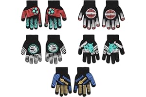 QKURT 5 par magicznych rękawic dziecięcych dla chłopców w wieku 5-11 lat, rękawiczki z dzianiny, dwuwarstwowe, grube rękawiczki, pełne rękawiczki z piłką do koszykówki i piłki nożnej do jazdy na