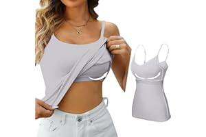 BUKKNYE Cami Top with Built in Padded Bra, Women's Camisoles & Vests with Shelf Bra Adjustable Strap Cotton Undershirts Sleeveless Cami Vest with Chest Pad Travel Layered Top