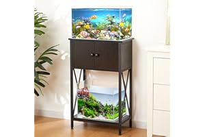 LAQUAL 10 Gallon Fish Tank Stand with Cabinet, Double Aquarium Stand for 10 & 5 Gallon Fish Tank, Heavy Metal Stand with Stable Structure, Adjustable Table Feet & Anti-tilt Device - Black