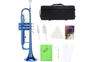 SHANRYA Trompete, professionelle Trompete, professionelles Blastrompetenmusik-Blasinstrument mit Hilfswerkzeugen für Anfänger(Blau)