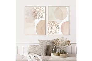 Sarah Duke 2er Abstrakt Poster Set, Beige Geometrie Leinwandbilder, Ohne Rahmen Wandbilder, Boho Wanddeko für Schlafzimmer und Wohnzimmer (50 x 70 cm)