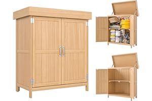 ‎OUTSUNNY Outsunny Gartenschrank Tannenholz, Geräteschuppen wetterfest 74x43x88cm, Gerätehaus mit Doppeltür, 2 Fächern, Geräteschrank, Gartenhaus Werkzeugschrank Gartenschuppen für Garten, Terrasse, Natur