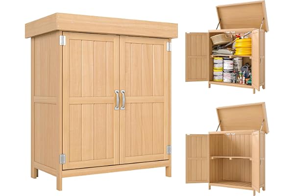 Outsunny Armoire de Jardin sur Pied Double Porte étagère et Toit bitumé relevable dim. 74L x 43l x 88H cm Bois Massif de Sapin