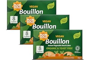 MARIGOLD HEALTH FOODS Marigold Vegan Bouillon Instant Vegetable Stock Cubes Organic & Yeast Free, 8 Cubes (Pack of 3)