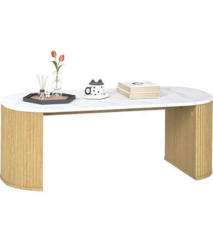 Table Basse Ovale Avec Rangement HOMCOM – Style Nordique En Lattes, 100x50x40 Cm – Pour Salon Et Bureau