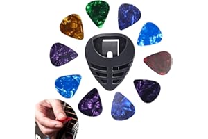 NAZAZ 10 Pezzi Plettri in Celluloide con Porta Plettro per Chitarra, Plettri Chitarra Acustica, Porta Plettri per chitarre elettriche acustiche, basso o ukulele, Vari Spessori 0.46mm e 0.71mm
