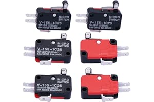 mxuteuk 6 pezzi Mini interruttore di finecorsa Interruttore a leva con rullo a cerniera corta V-155-1C25