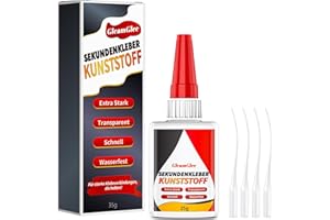 GLEAMGLEE Kunststoffkleber 35g, Extra stark Spezialkleber Kunststoff, wasserfest, hitzebeständig & transparent Plastik Sekundenkleber für Kunststoff, Acrylglas, Modellbau