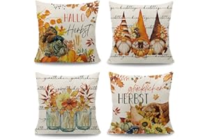 Cirzone Herbst Kissenbezug 45 x 45 cm 4er Set Hallo Kürbis Dekorative Kissen, Dekoration für Home Garten Sofa Schlafzimmer