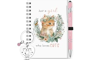 Sinmoe Set Regalo Gattara - Quaderno, Penna Rosa e Portachiavi con Frase Just a Girl Who Loves Cats - Idea Regalo per Amanti dei Gatti, Compleanno, Natale