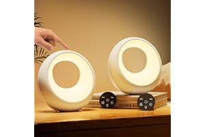 ‎BONSERY Bonsery Nachttischlampe 2er Set, Led Nachttischlampe Touch Dimmbar mit Fernbedienung, Tischlampe Kabellos mit RGB Farbwechsel, Nachtlampe Rund mit Timer & Memory für Wohnzimmer Kinderzimmer Geschenk