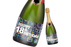 LINEO Etichetta per Bottiglia di Compleanno 2 Pezzi; Etichetta Happy Birthday per Bottiglie di Champagne e Vino, autoadesiva; Regalo di Compleanno per Uomini e Donne (18° Compleanno)