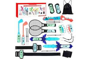Luckits 16 in 1 Switch Sports Pack Zubehörpaket für Nintendo Switch & Switch OLED-Sportspiele mit Tennisschlägern, Golfschlägern, Chambara-Schwertern, Fußball-Beinriemen und Joycon-Griffen