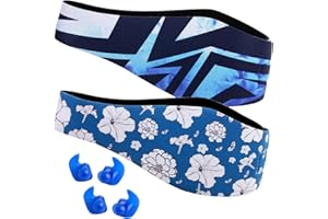 NOHLERLIFE Fascia da nuoto impermeabile per neonati, bambini, adulti, progettata per le orecchie del nuotatore, protezione elastica per capelli e paraorecchie, tiene fuori l'acqua, tiene i tappi per le orecchie