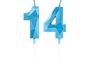 DTXLX 14th Birthday Candles, Blue Number Candles Birthday Decoration, Happy Birthday Cake Toppers, for Birthday Parties Weddings Company Anniversaries (Blue, 14)