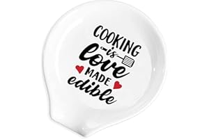 YTNONT Ceramic Spoon Rest for Kitchen Stove Top Counter, Funny Cooking is Love Made Edible White Spoon Holders for Chef, Mom, Grandma, Modern Farmhouse Kitchen Cute Decor Gift
