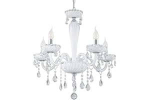 EGLO Lampa wisząca Carpento, 5-punktowy żyrandol w stylu vintage, shabby chic, lampa wisząca ze stali i szkła w kolorze chromu, biała, lampa stołowa do jadalni, lampa do salonu wisząca z oprawką E14