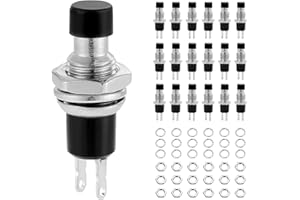 eROOSY 20PCS Momentary Push Button Switch, 1A 250VAC SPST Mini Push Button Switches Normally Open(NO) Black Cap for industrial controlling circuit