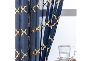 YJ YANJUN Navy Blue Sheer Curtains 72 Drop Moroccan Theme Nursery Net Curtains for Living Room Slot Top Light Filtering Blue Voile Curtains 52 x 72 Inch (W132cm x H183cm) Navy Blue Set of 2