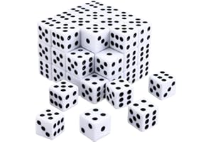 GWHOLE 50 sztuk standardowych kostek do gier, białe, 14 mm, 6-stronne pod kątem prostym, zestaw akcesoriów do gry w kości