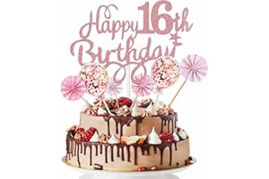 16.Geburtstag Tortendeko Probuk 7PCS Wiederverwendbar Glitzer Roségold Cake Topper Kuchendeko mit Papierfächer&Konfetti Luftballons,Partydekoration für Geburtstags/Hauspartys/Weihnachtsfeiern