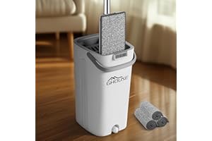 ‎GHOUSE Ghouse Wischmopp Set mit Eimer,Putzeimer mit Wischmop Wandwischer mit 150 cm Verlängerbarer Stiel,Hartholzbodenwischer mit 3 Mikrofaser-Pads für Alle Boden Ecken Fenster Nass- und Trockengebrauch