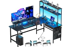 HLONONE L-format Gamingbord med LED & Höjdhylla, 150 x 100 cm