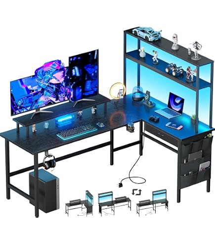 Devoko Bureau Gaming LED 186cm, Bureau Assis Debout Électrique, Bureau
