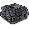 Exclusivo Mezcla Fleece Throw Blanket for Couch, Super Soft 3D Checkered Jacquard Bed Blanket, Cozy Fluffy Lightweight Blanket for All Seasons, 127x152 CM, Dark Grey Blanket