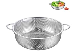 ERFGT Scolapasta Perforato 28.5CM, Colapasta Metallico, Scolapasta Microforati in Acciaio Inox, con Manico e Base, per Scarico e Risciacquo di Verdure, Pasta, Frutta, Riso