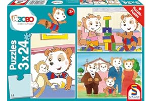 Schmidt Spiele 56414 Bobo Siebenschläfer, Freunde und Familie, 3x24 Teile Kinderpuzzle