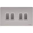 Schneider Electric Ultimate Screwless Flat Plate - 4 Gang Rocker 2 Way Light Switch, Single Pole, 16AX, GU1442WPN, Pearl Nickel with White Insert