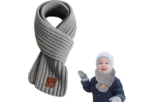 YIJIANLIANGBAI Toddler Scarf Solid Warm Neck Warmer Kids Winter Knit Scarves Soft Long Fashion Children's Scarf Knitting Thermal Neckerchief Collar Warp Loop Sticky Scarves Snood for Boys Girls Winter Neck(Grey)