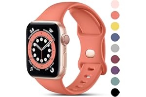 CeMiKa Compatible avec Apple Watch Bracelet 38mm 40mm 41mm 42mm 44mm 45mm 49mm, Bracelets en Silicone de Remplacement pour iWatch SE Series 9 8 7 6 5 4 3 2 1, 38mm/40mm/41mm-S/M, Corail