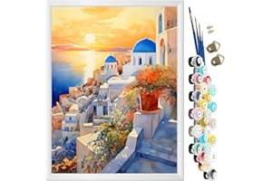 KEEMOSO Peinture par Numero,Acryliques Peinture par Numéros pour Adultes Débutants Enfants,DIY Paint by Numbers Kit sans Cadre 40X50CM-Mer Égée