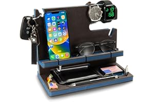 GRETA OTO GRETAOTO Station de Charge en Bois pour Téléphone, Tablette, Montre, Portefeuille, Accessoires, Organisateur de Bureau, Support Rangement Bureau, Table de Nuit, Cadeaux Hommes