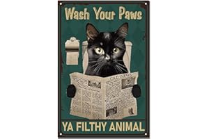 CREATCABIN Plaque en Métal Vintage avec Lecture Chat - Plaque Peinture Rétro en Fer - Décoration Murale à Suspendre pour Toilettes,Maison,Toilettes,Restaurant 30x20cm Lavez Vos Pattes Ya Filthy Animal