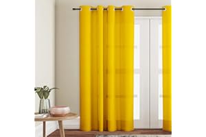 Roseley Eyelet Voile Curtain 1 Panel Mesh Light Living Room Patio Door Drape Nursery Sheer Organza Net Curtain Semi Transparent [Yellow, W:58'' x D:81'']