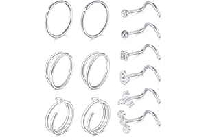 WillTen 20G Piercing Nariz Aro C y L Forma Acero Quirurgico Diamante Nostril Piercing Labio Oreja Cartilago Tragus Helix Joyería Piercing del Cuerpo Mujer Hombre