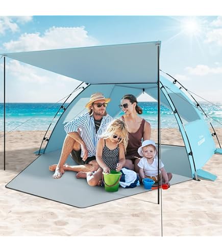 COMMOUDS Tente de Plage, Tente Anti UV, Tente d'Ombre Plage Familiale, Facile à Installer Et à Transporter Parasol, Le Camping,Abri Bleu Ciel et Sombre 3 Personnes COMMOUDS Tente de Plage, Tente Anti UV, Tente d'Ombre Plage Familiale, Facile à Installer Et à Transporter Parasol, Le Camping,Abri Bleu Ciel et Sombre 3 Personnes
